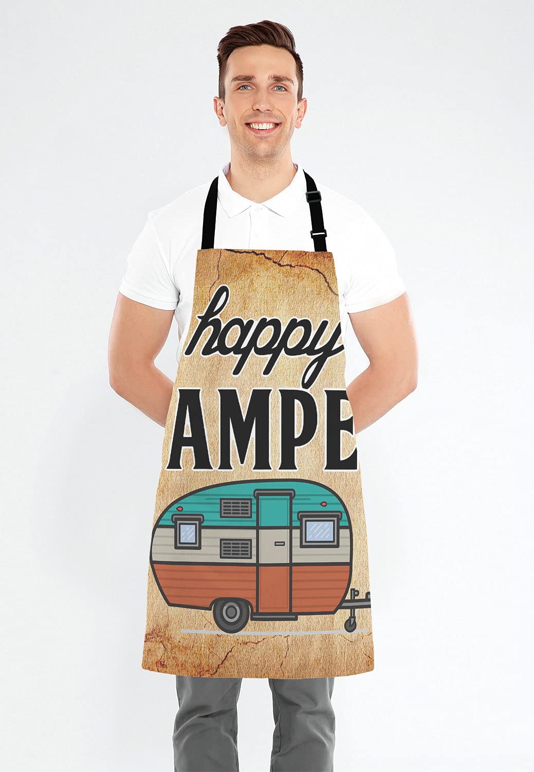 Lefolen Happy Camper Apron For Women And Men, Adjustable Kitchen Chef Apron For Cooking Baking - Cute Birthday, Anniversary, Mot